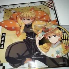 鬼滅の刃　我妻善逸　京まふ/缶バッジ&アニプレックスオンラインくじ/クリア色紙