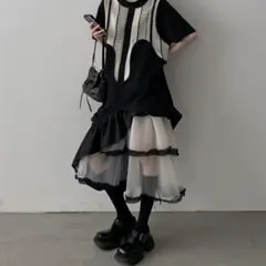 年中活躍❤️フリルチュールロングスカート可愛いシースルーお出かけ女子会用