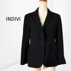 INDIVI テーラードジャケット 40 黒 ストライプ オフィス 通勤 Lのサムネイル