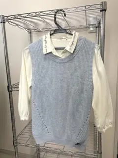 pom ponette 水色 セーター ブラウス重ね着 ジュニアM