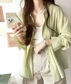 クラシカルエルフ　コットン100%2wayバンドカラー楊柳ガーゼシャツ