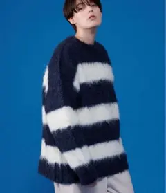 SHAGGY MELANGE BORDER KNIT