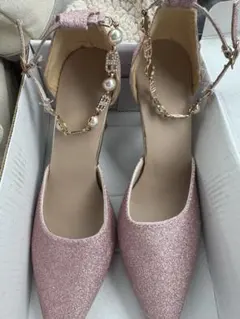 22.5cm ピンク グリッター アンクルストラップ ハイヒール