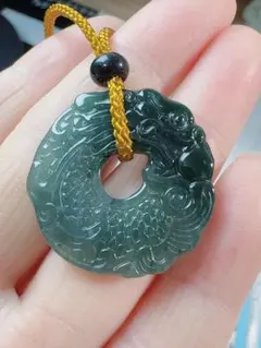 R1-0380天然本翡翠《本物保証》藍水龍牌ペンダント ネックレス