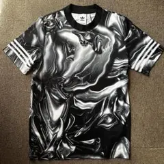 【美品】 adidas 総柄Tシャツ　マーブル柄　三つ葉　L ポリシャツのサムネイル