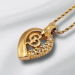 美品 Dior クリスチャンディオール ハート型ラインストーンロゴネックレス