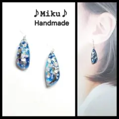 No.489-A 琉球ガラス☆ブラックラメ☆ピアス・イヤリング(ネイビー