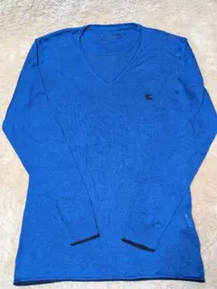 Burberry Black Label 青 Vネックセーター　麻100