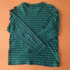 UNIQLO 長袖カットソー 150 緑と茶色のストライプ