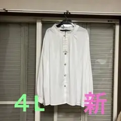 オフホワイト ボタン付き 長袖ブラウス 4L