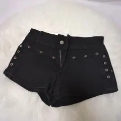 ショートパンツ ローライズ ブラック ギャル Y2K グランジ スカルスタッズ