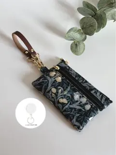 ウィリアムモリス/アイリス◆リール付きキーケース◆栃木レザーストラップ