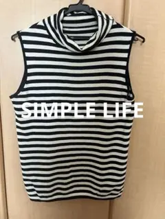 シンプルライフ ノースリーブハイネックニット ブネイビー・ホワイトストライプのサムネイル
