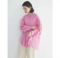 【アメリカンホリック】ギャザー ブラウス ノーカラー バンドカラー シアーシャツ