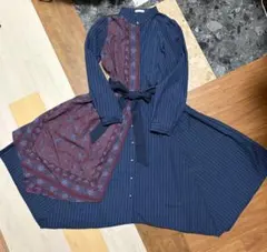 axes femmeアクシーズファム　スカーフ×ストライプシャツワンピース