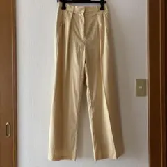 ツータック ワイドパンツ S ライトイエロー スラックス レディース ストレッチ