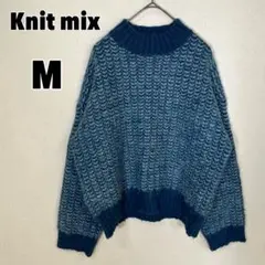 ♥Knit mix♥ ニットミックス モックネック ドロップショルダー セーター