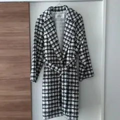 ホワイトブラックチェックロングコート 40
