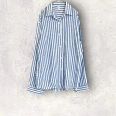 長袖シャツ　ストライプ　ブルー　ホワイト　2XL オーバーサイズ　透け感　羽織り
