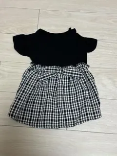 犬服 フリル付き黒と白チェック柄 約30cm