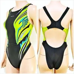 SE4-F16☆☆☆2XL ハイカット小尻競泳水着 躍動感あるグリーンライン■