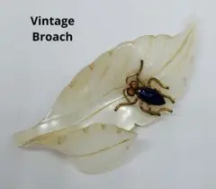 ヴィンテージ　昭和レトロ　葉っぱと虫　ブローチ　エナメル　ジュエリー