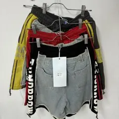 フリンジデザインデニム ダブルウエストショートパンツ　3点セット