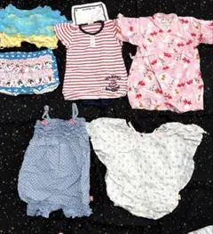 ベビー　80 女の子　服　セット 水色　ボーダー　セーラー　甚平　フリル　リボン