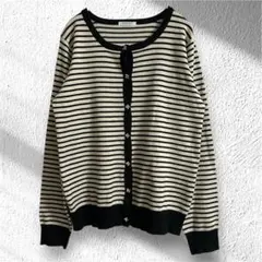 グラシア 長袖カーディガン ボーダー　花柄装飾ボタン　大人可愛い　上品　L