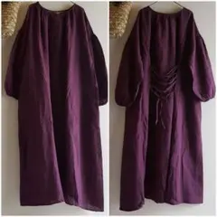 新品　SM2☆パープル／【Slowlinen】後ウエストリボンワンピース
