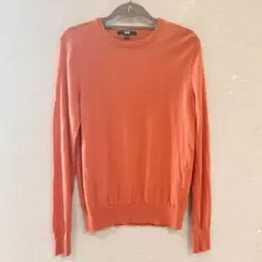 【美品】UNIQLO エクストラファインメリノクルーネックセーター オレンジ L
