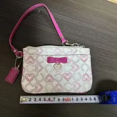 COACHハート柄ポーチ ホワイト/ピンク