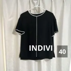 INDIVI 洗える/半袖ブラウス /シャツパイピングバイカラー40　黒のサムネイル