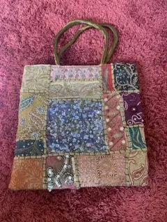 パッチワーク刺繍トートバッグ インドミラーワーク エスニック