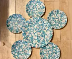 新品　前畑陶器　庫山窯　色絵染付　花友禅　大皿1枚小皿5枚