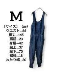 デニム風 サロペット【M】オールインワン ダークブルー ジャンプスーツ