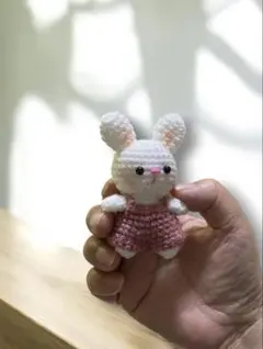 うさぎのあみぐるみ♡ピンクサロペット サイズ約9.5cm 8-2