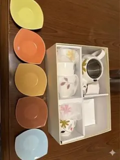 【新品未使用】前畑陶器 ティータイムセット 急須 湯呑5客 木の葉小皿5枚北欧風のサムネイル
