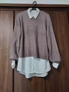 ピンクベージュ　ニット 長袖 トップス