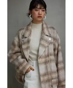 【AZUL BY MOUSSY 】シャギーチェックライダースジャケット コート
