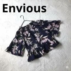 Envious リーフオフショルダーチュニック エモダ 花柄 ブラウス ネイビー