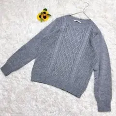 ショコラフィネローブ◈グレー　ケーブル編み　長袖ニット　セーター　シンプル　Ｆ