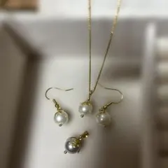 替えトップ付き　パールピアス　一粒パール　4点セット