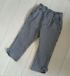 アプレクール　130　七分丈　ギンガムチェック　パンツ　リボン　黒　白　半端丈
