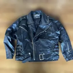 ダブルライダースジャケット フェイクレザー 刺繍 黒 M