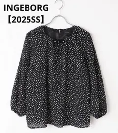 インゲボルグ 2025 ポコポコドットpt.ブラウス 黒 花モチーフ