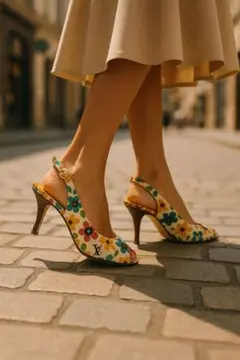 花柄スリングバックシューズ 中ヒールのサムネイル
