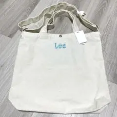 新品 タグ付き Lee ラメ刺繍トートバッグ クリーム色 帆布 厚手 ショルダー