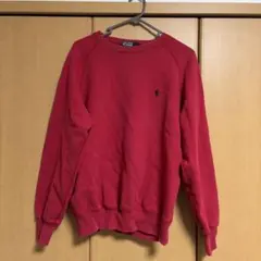 赤 ラグランスリーブ トレーナー ポロ刺繍