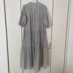 earthグレー 七分袖 シャツワンピース